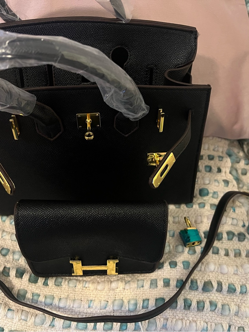 INSPIRED Black Structured Top-Handle Women’s Bag with Gold Hardware - Picture 9 of 14